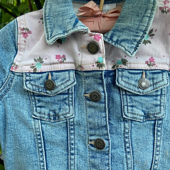 Okie Dokie Baby Girls Floral Detail Denim Jean Jacket - Picture 3 of 3